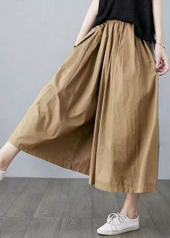 Fine Army Green Pockets Wrinkled Patchwork Linen Pants Skirt Summer LY0601