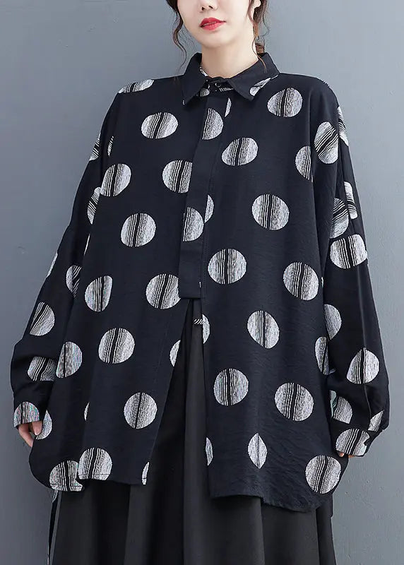 Fine Black Dot Print Patchwork Shirts Long Sleeve Ada Fashion