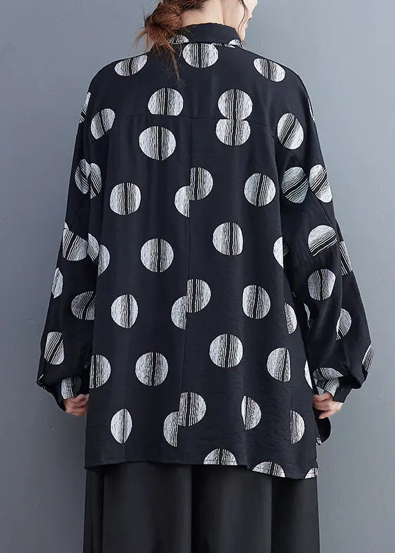 Fine Black Dot Print Patchwork Shirts Long Sleeve Ada Fashion