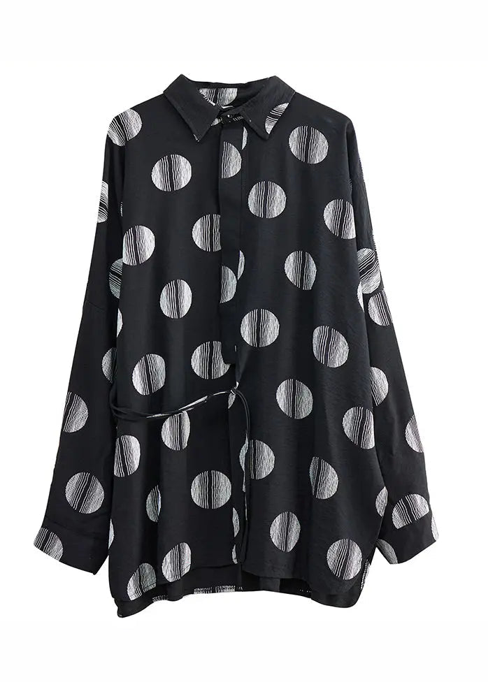 Fine Black Dot Print Patchwork Shirts Long Sleeve Ada Fashion