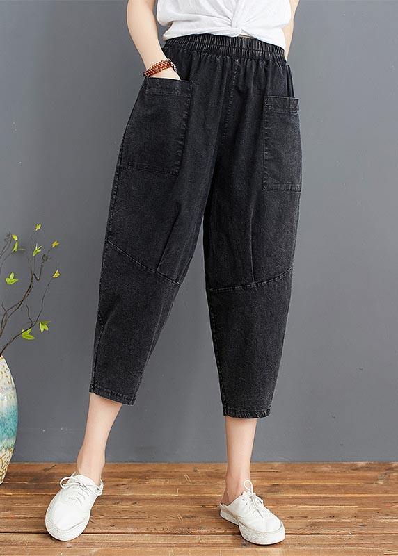 Black Elastic Waist jeans Pants - fabuloryshop