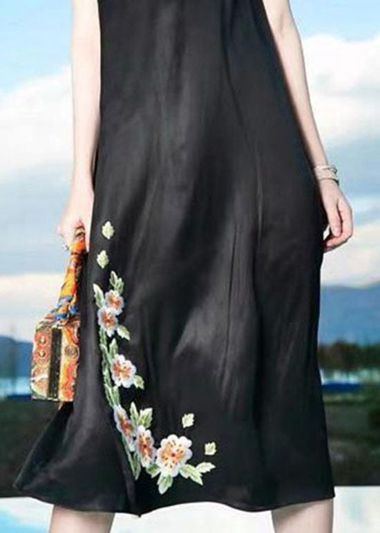 Fine Black Embroideried Patchwork Silk Dresses Sleeveless LC0228 - fabuloryshop