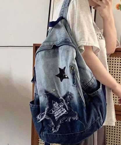 Fine Black Gradient Large Capacity  Denim Backpack Bag Ada Fashion