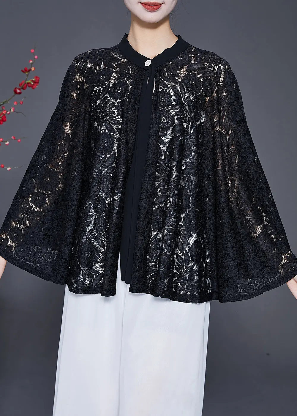 Fine Black Hollow Out Oversized Lace Shirt Top Summer Ada Fashion