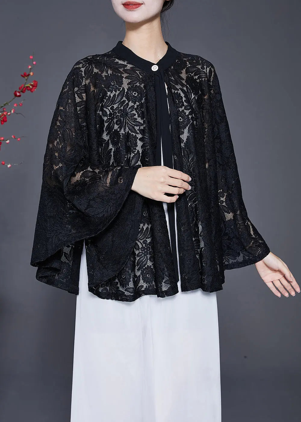 Fine Black Hollow Out Oversized Lace Shirt Top Summer Ada Fashion