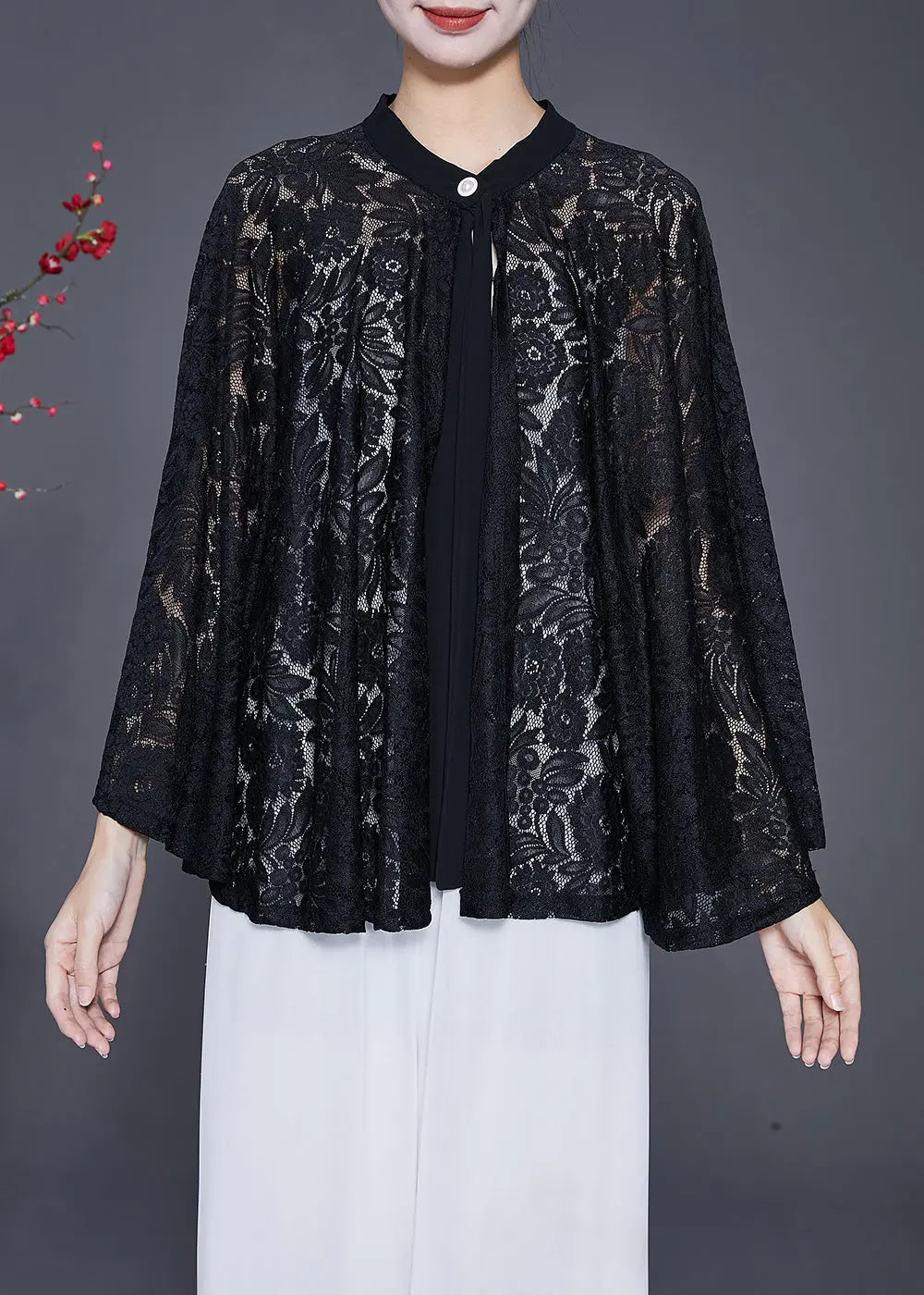 Fine Black Hollow Out Oversized Lace Shirt Top Summer Ada Fashion