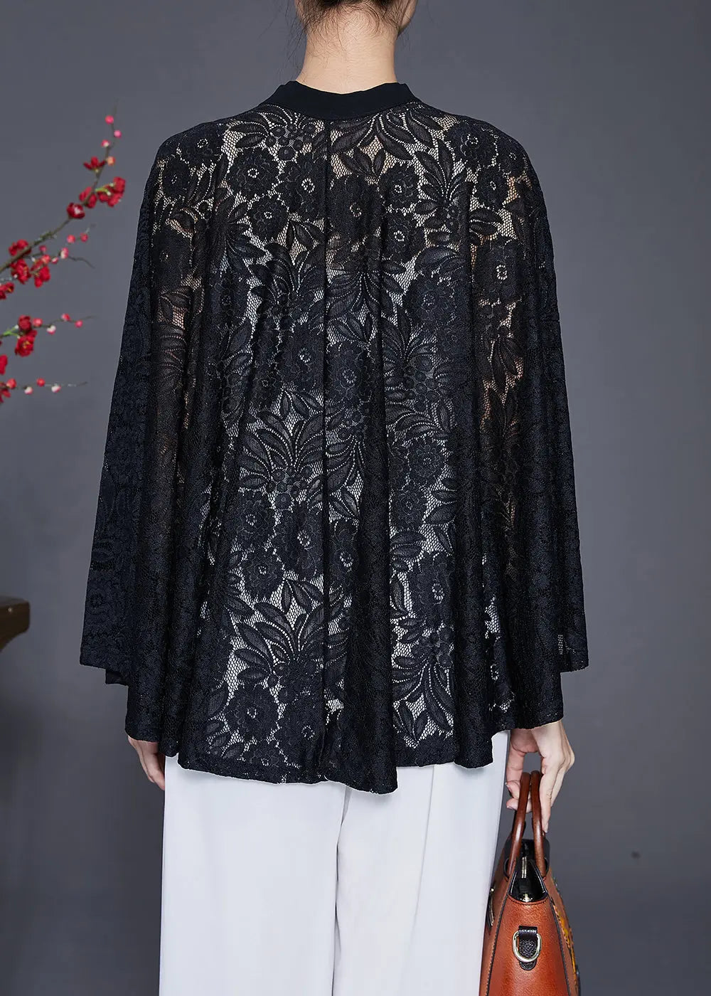 Fine Black Hollow Out Oversized Lace Shirt Top Summer Ada Fashion