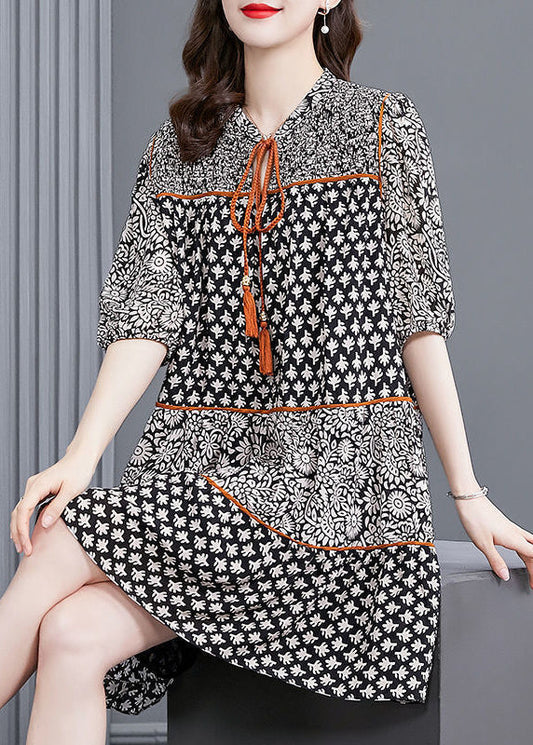 Fine Black Oversized Patchwork Print Chiffon Vacation Dresses Summer LY0522 - fabuloryshop