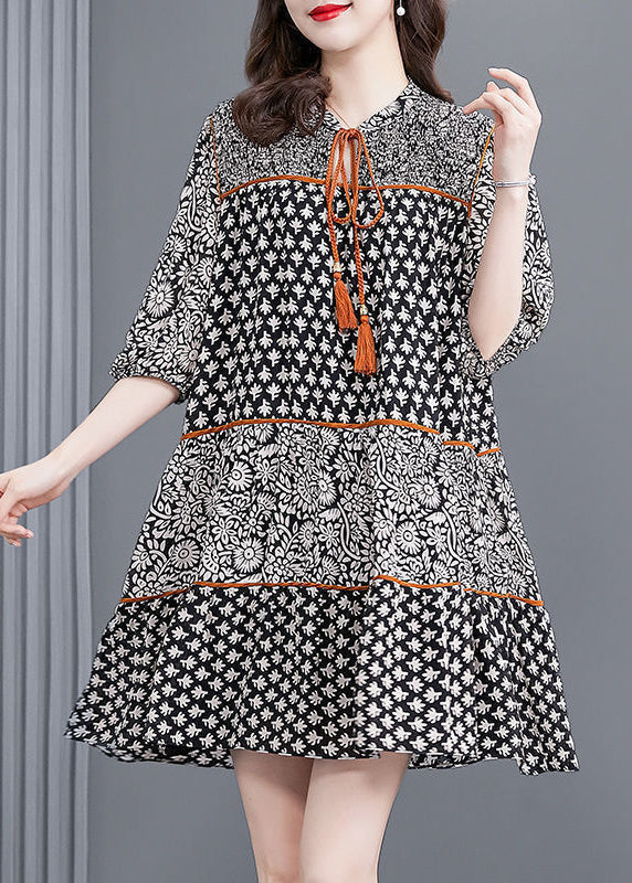 Fine Black Oversized Patchwork Print Chiffon Vacation Dresses Summer LY0522