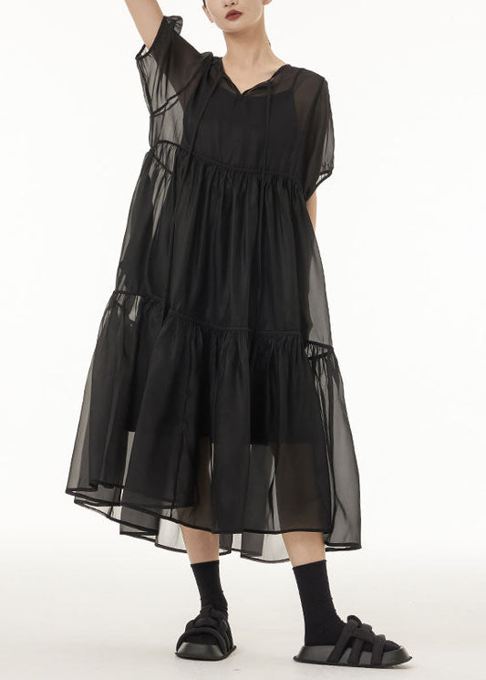 Fine Black Oversized Patchwork Tulle Holiday Dress Two-Piece Set Summer LC0148 - fabuloryshop