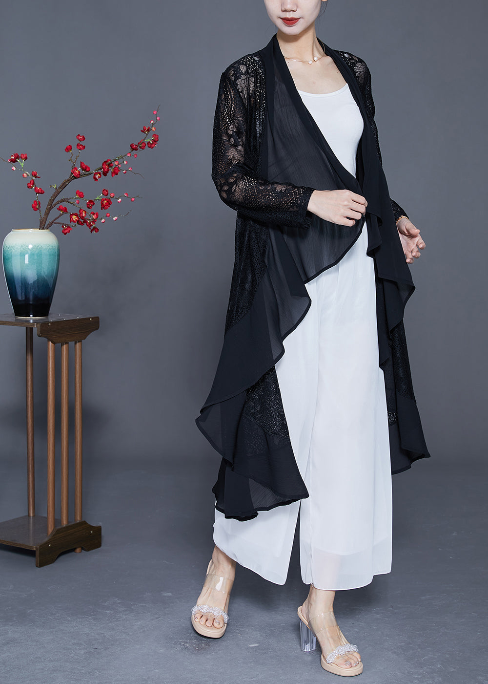 Fine Black Ruffles Patchwork Hollow Out Lace Cardigans Summer LY4169 - fabuloryshop