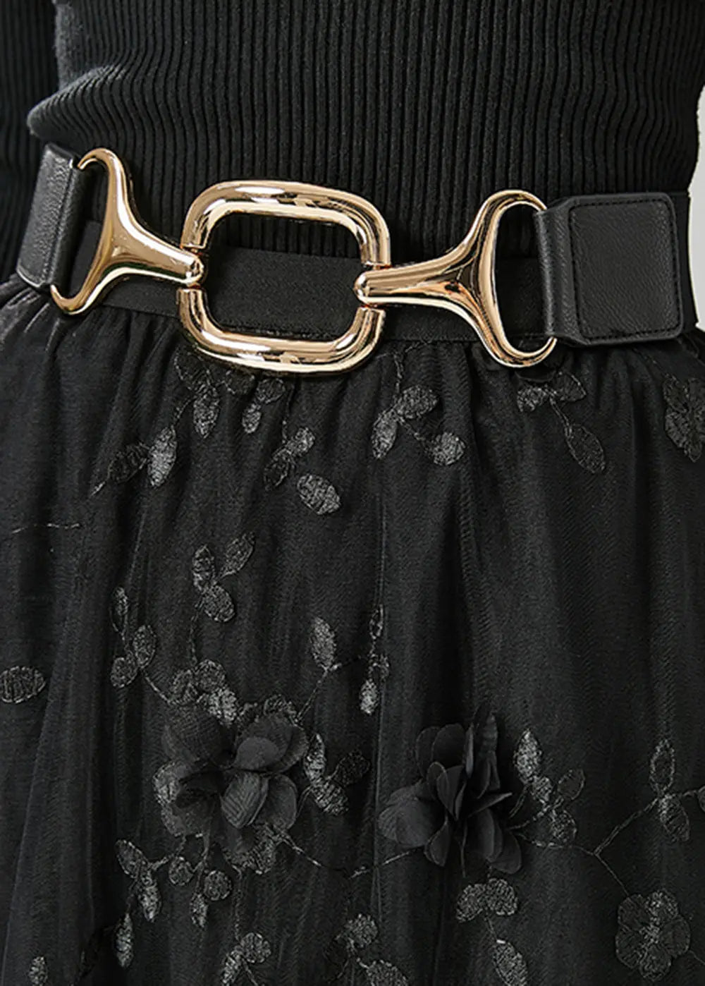 Fine Black Stereoscopic Floral Tulle Skirt Fall Ada Fashion