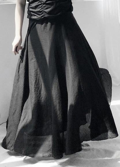 Fine Black Wrinkled Elastic Waist Maxi Skirts Ada Fashion