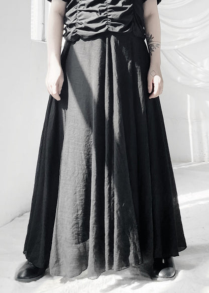 Fine Black Wrinkled Elastic Waist Maxi Skirts Ada Fashion