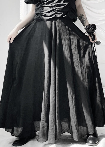 Fine Black Wrinkled Elastic Waist Maxi Skirts Ada Fashion