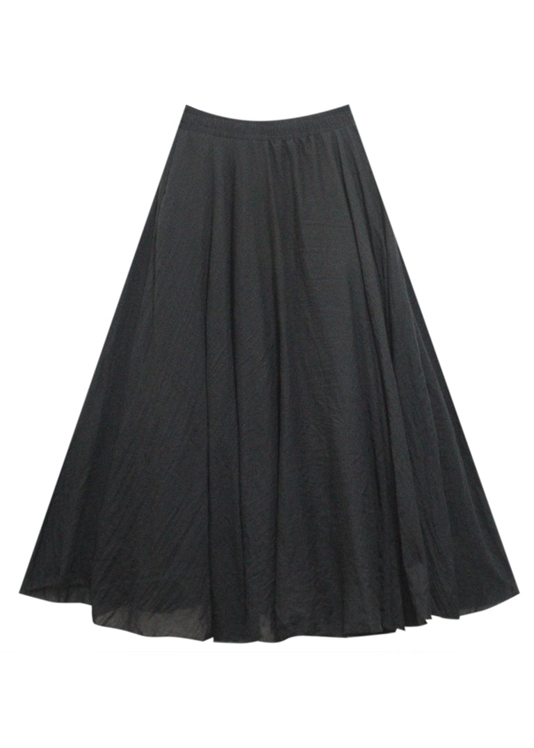 Fine Black Wrinkled Elastic Waist Maxi Skirts Ada Fashion