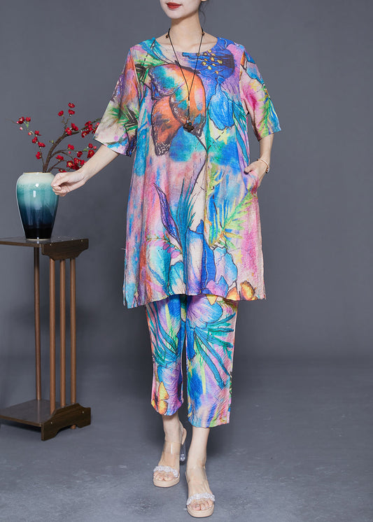 Fine Blue Oversized Butterfly Tie Dye Cotton Two Pieces Set Summer LY3662