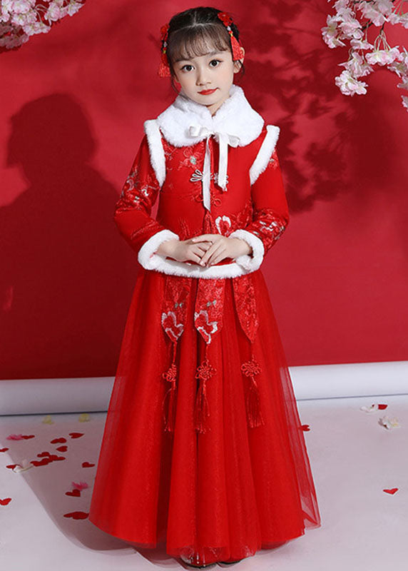 Fine Champagne Peter Pan Collar Warm Fleece Tassel Kids Coats And Tulle Skirts Two Pieces Set Long Sleeve Ada Fashion