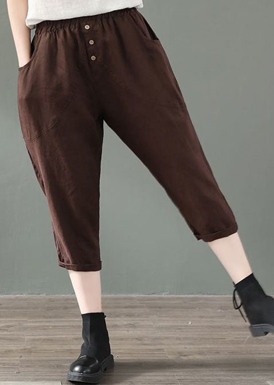 Fine Coffee Pockets Patchwork Linen Crop Pants Summer LY0589 - fabuloryshop