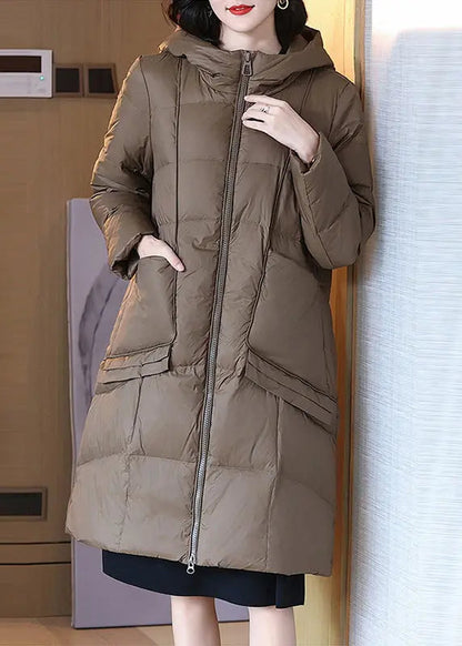 Fine Coffee Zip Up Hooded Patchwork Duck Down Winter Coats Winter Ada Fashion