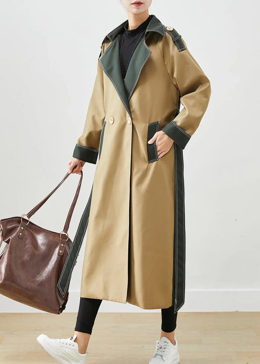 Fine Colorblock Tie Waist Patchwork Cotton Coat Outwear Fall Ada Fashion