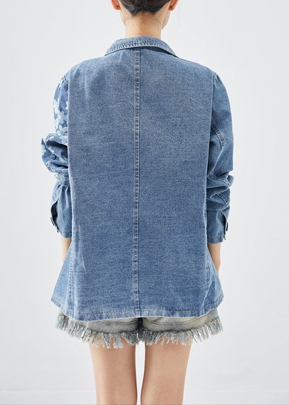 Fine Denim Blue Asymmetrical Print Cotton Coats Fall Ada Fashion