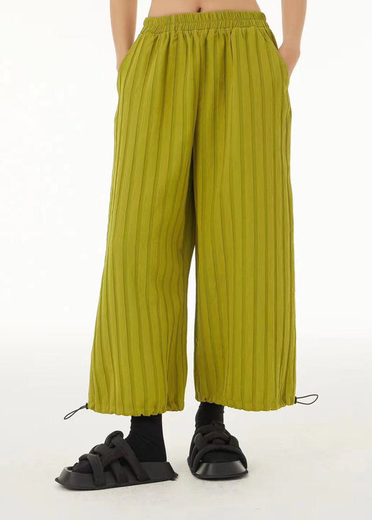 Fine Green Elastic Waist Striped Drawstring Wide Leg Pants Trousers Summer LC0151 - fabuloryshop