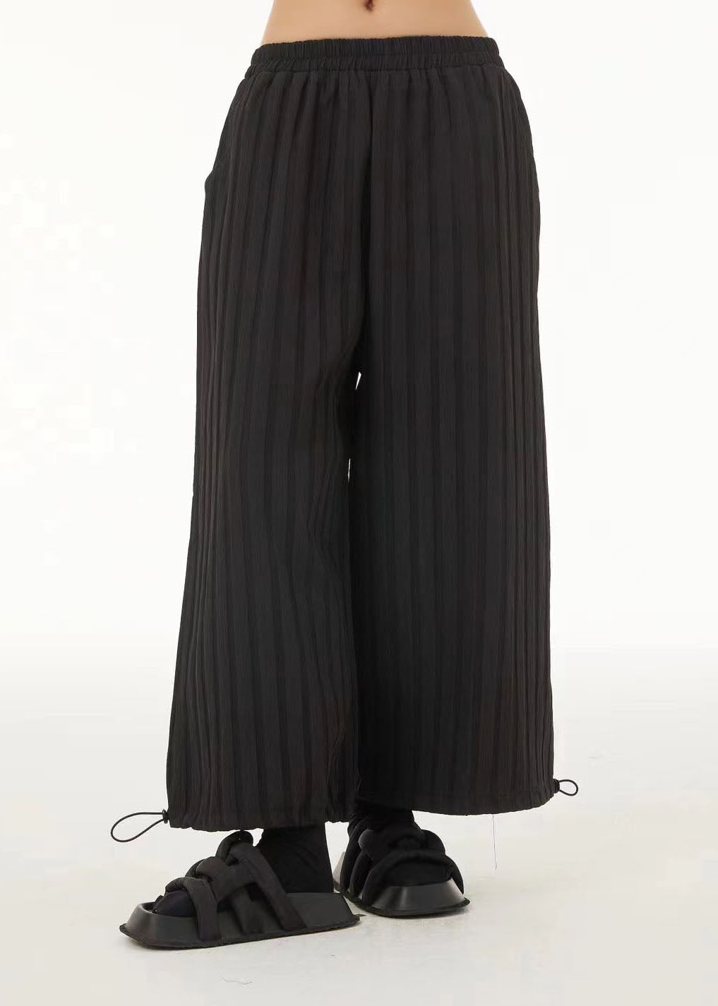 Fine Green Elastic Waist Striped Drawstring Wide Leg Pants Trousers Summer LC0151 - fabuloryshop