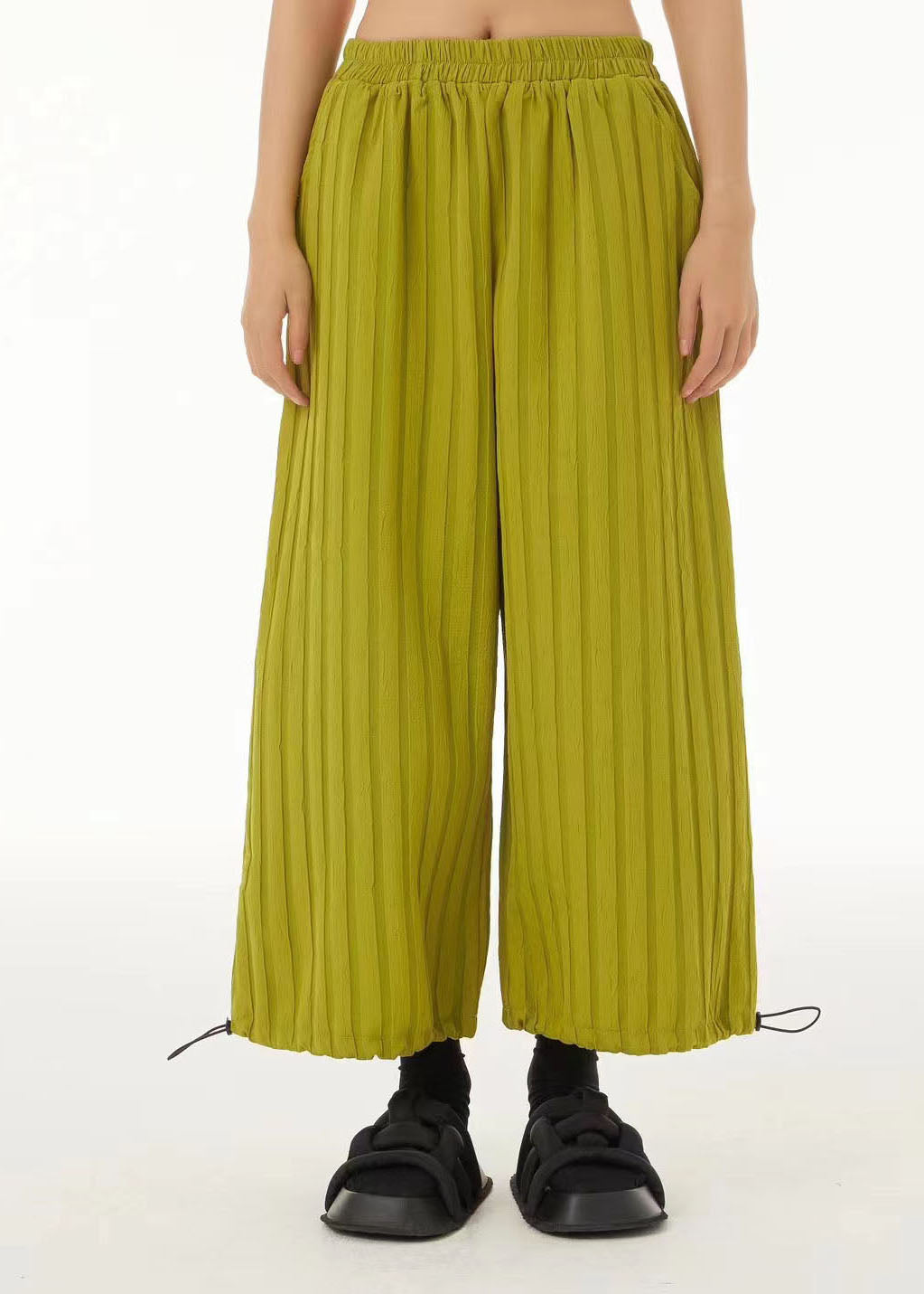 Fine Green Elastic Waist Striped Drawstring Wide Leg Pants Trousers Summer LC0151 - fabuloryshop