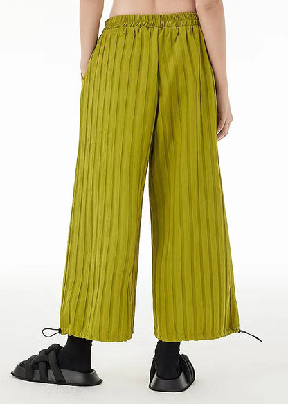 Fine Green Elastic Waist Striped Drawstring Wide Leg Pants Trousers Summer LC0151 - fabuloryshop