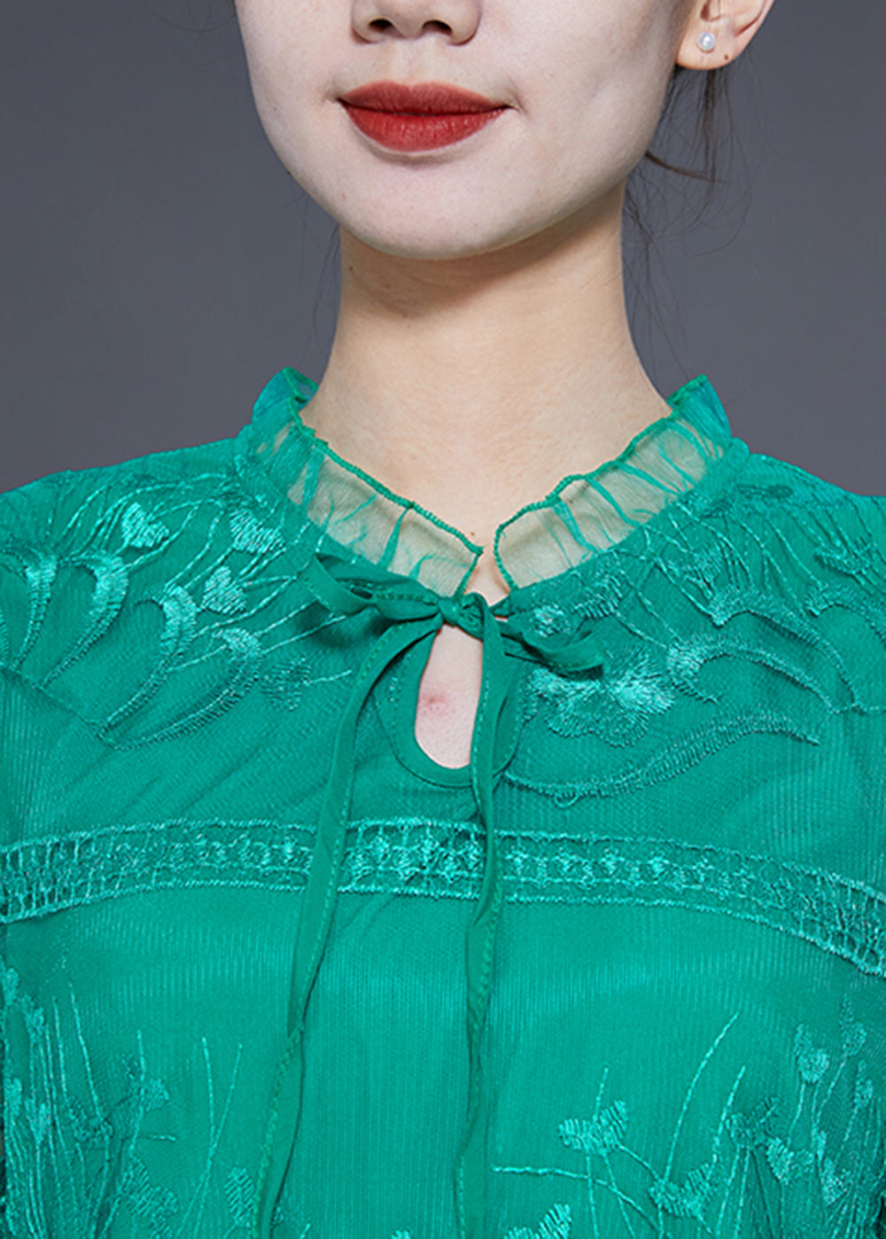 Fine Green Embroideried Hollow Out Tulle Holiday Dress Half Sleeve LY1860 - fabuloryshop