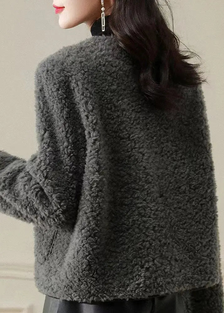 Fine Grey O Neck Tasseled Button Patchwork Wool Coats Winter Ada Fashion