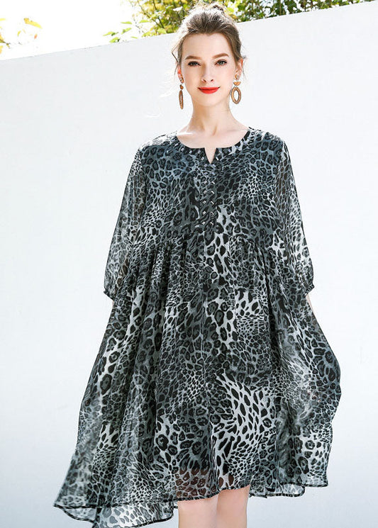 Fine Grey Oversized Leopard Print Chiffon Maxi Dresses Summer LY0336 - fabuloryshop