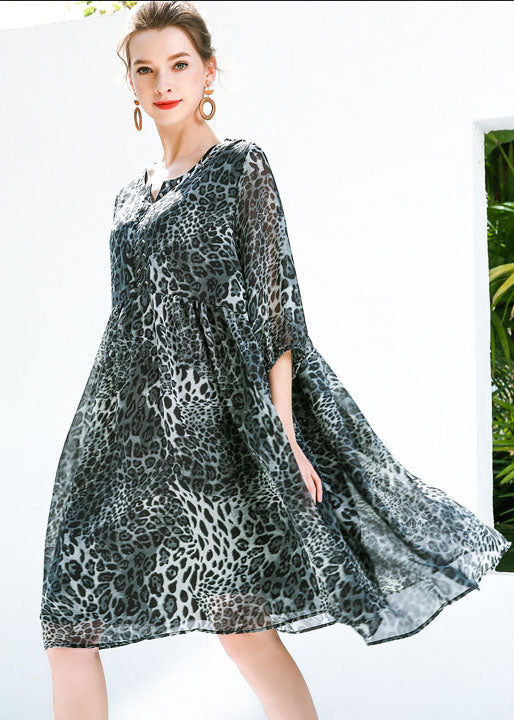 Fine Grey Oversized Leopard Print Chiffon Maxi Dresses Summer LY0336 - fabuloryshop