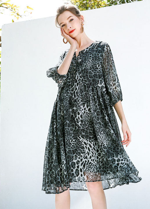 Fine Grey Oversized Leopard Print Chiffon Maxi Dresses Summer LY0336 - fabuloryshop