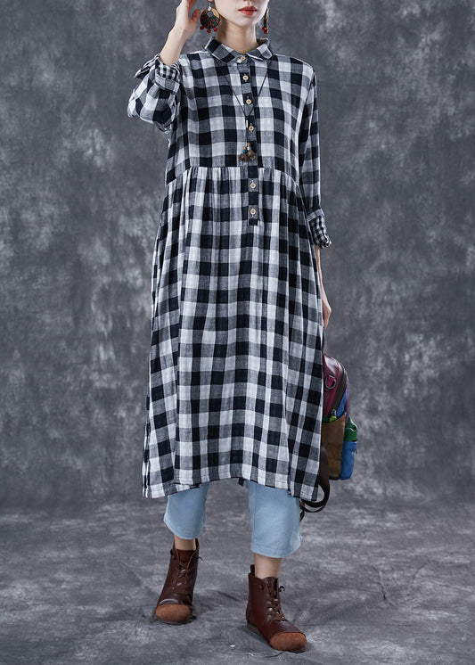 Fine Grey Oversized Plaid Cotton Maxi Dresses Spring LY4027 - fabuloryshop