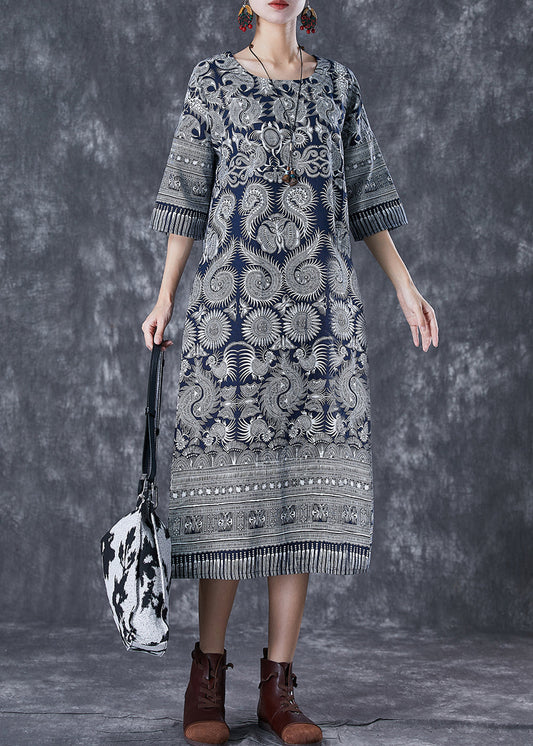 Fine Grey Print Slim Fit Cotton Straight Dresses Half Sleeve LY7105 - fabuloryshop