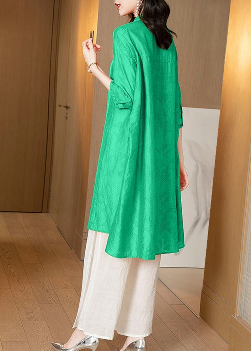 Fine Grass Green Silk Clothing Two Pieces Set Summer LY2741 - fabuloryshop