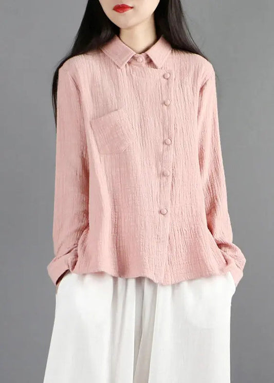 Fine Pink Button Solid Shirt Long Sleeve Ada Fashion