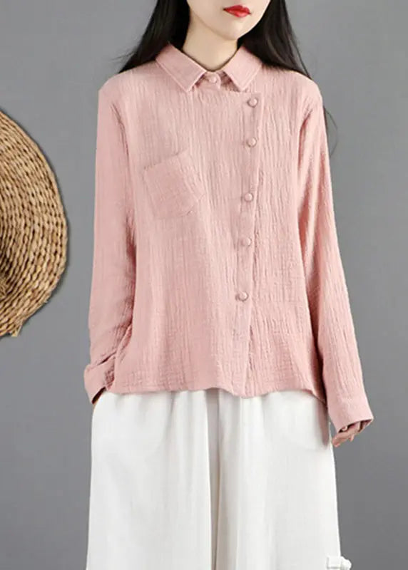 Fine Pink Button Solid Shirt Long Sleeve Ada Fashion