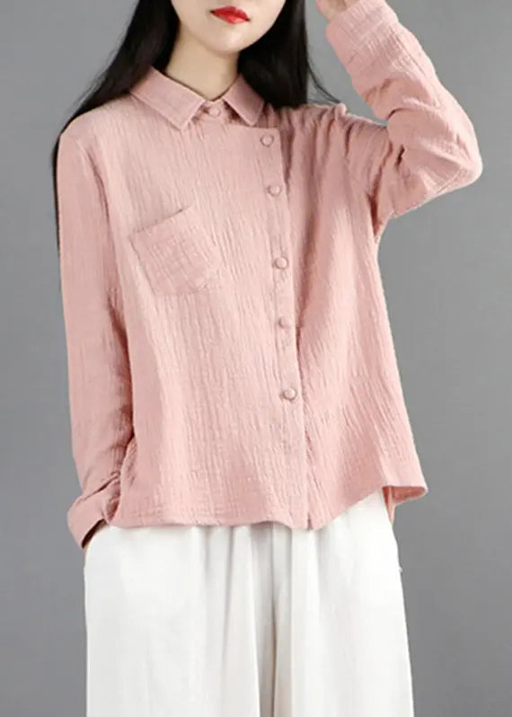 Fine Pink Button Solid Shirt Long Sleeve Ada Fashion