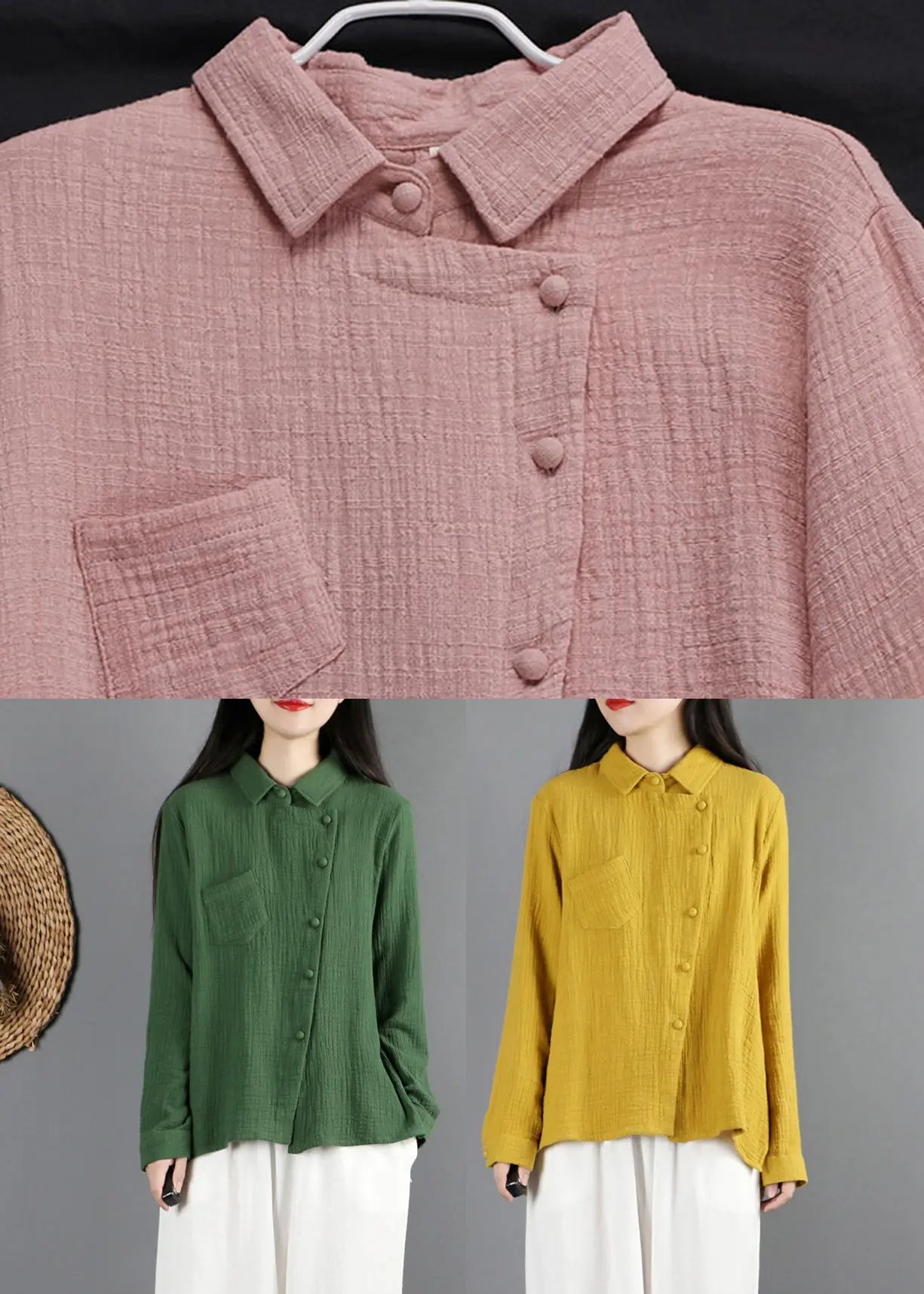 Fine Pink Button Solid Shirt Long Sleeve Ada Fashion