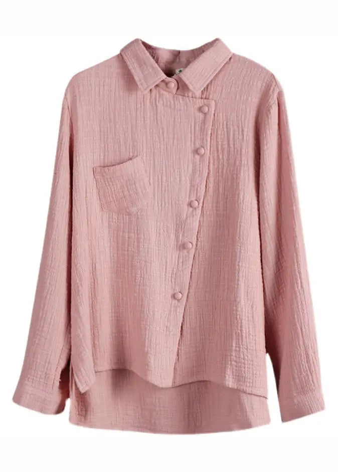 Fine Pink Button Solid Shirt Long Sleeve Ada Fashion