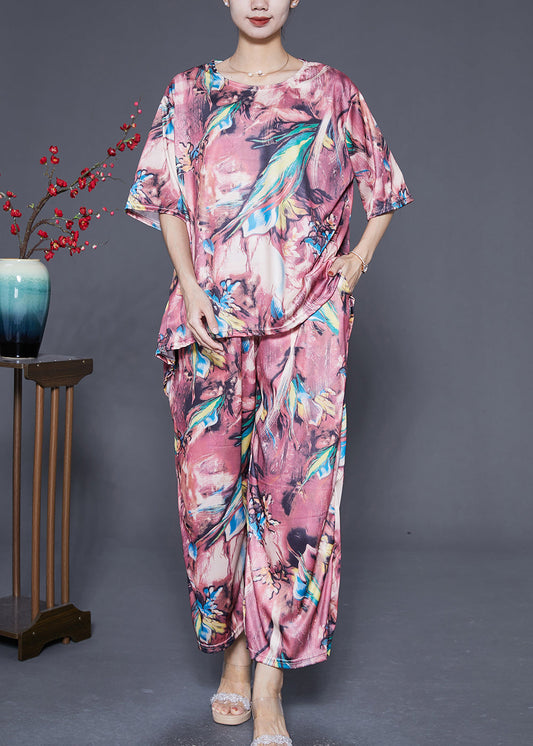 Fine Pink Print Low High Design Chiffon Two Pieces Set Summer Ada Fashion