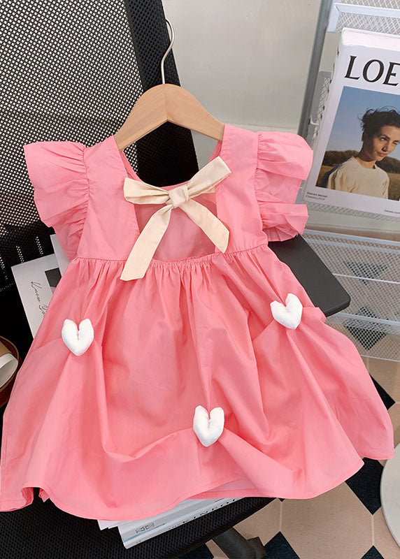 Fine Pink Ruffled Heart Patchwork Cotton Kids Girls Dresses Summer LY5449 - fabuloryshop