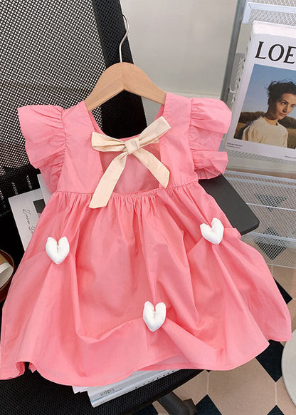 Fine Pink Ruffled Heart Patchwork Cotton Kids Girls Dresses Summer LY5449 - fabuloryshop