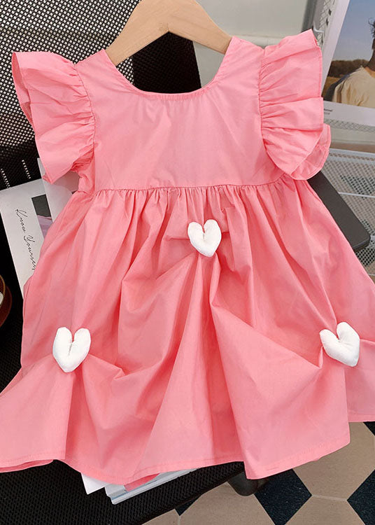 Fine Pink Ruffled Heart Patchwork Cotton Kids Girls Dresses Summer LY5449 - fabuloryshop