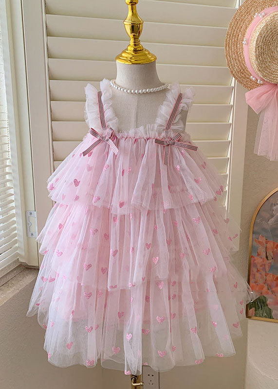 Fine Pink Ruffled Layered Patchwork Tulle Baby Girls Dresses Summer LY6422 - fabuloryshop