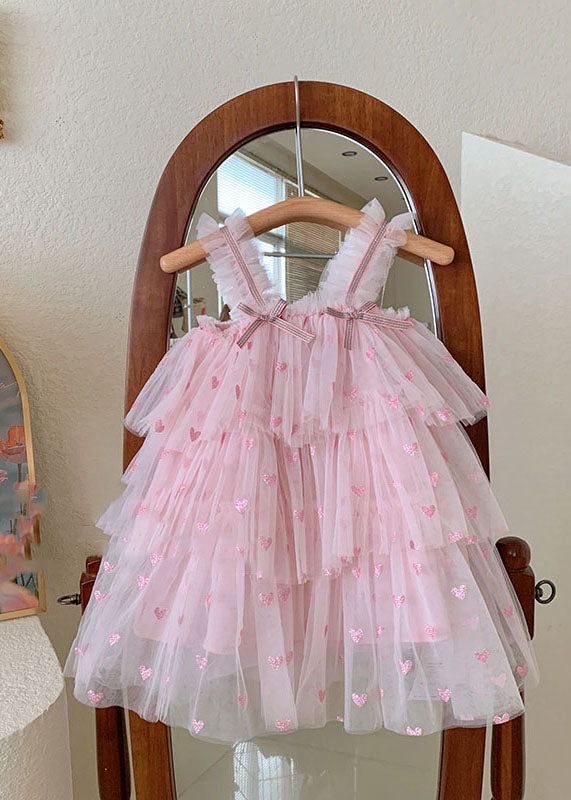 Fine Pink Ruffled Layered Patchwork Tulle Baby Girls Dresses Summer LY6422 - fabuloryshop
