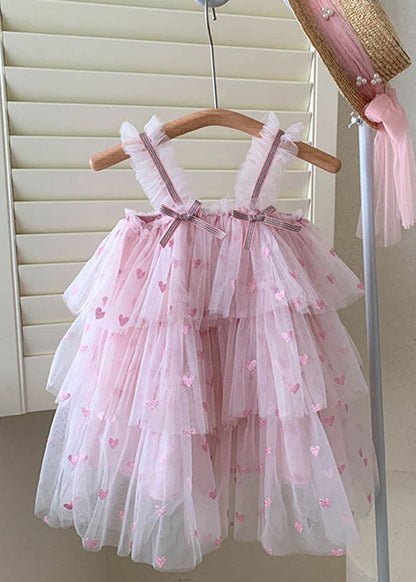 Fine Pink Ruffled Layered Patchwork Tulle Baby Girls Dresses Summer LY6422 - fabuloryshop